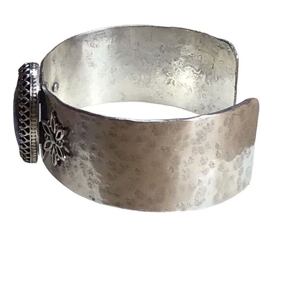 Bracelet, Snowflake Obsidian and Sterling Silver Cuff Bracelet, NEW, Handmade, A - Picture 3 of 8